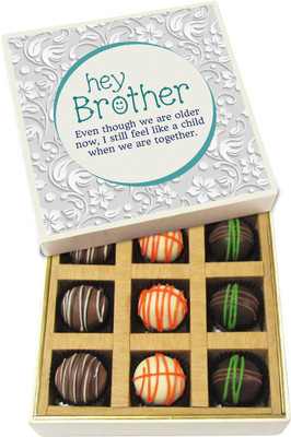 

Chocholik Rakhi Gift Box - Hey Brother Even Though We Are Older Now - Dark, Milk, White Chocolate Truffles - 9pc Truffles(135 g)
