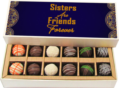 

Chocholik Rakshabandhan Gift Box - Sisters Are Friends Forever - Dark, Milk, White Chocolate Truffles - 12pc Truffles(180 g)