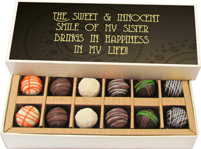 

Chocholik Rakshabandhan Gift Box - The Sweet & Innocent Smile of My Sister - Dark, Milk, White Chocolate Truffles - 12pc Truffles(180 g)