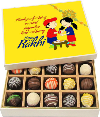 

Chocholik Rakshabandhan Gift Box - Thank You for Being So Sweet - Dark, Milk, White Chocolate Truffles - 20pc Truffles(300 g)