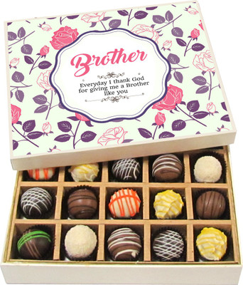

Chocholik Rakhi Gift Box - Thank You God for Giving Me Brother Like You - Dark, Milk, White Chocolate Truffles - 20pc Truffles(300 g)