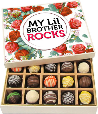 

Chocholik Rakshabandhan Gift Box - My Lil Brother Rocks - Dark, Milk, White Chocolate Truffles - 20pc Truffles(300 g)