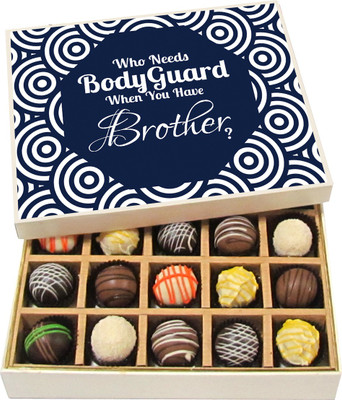 

Chocholik Rakshabandhan Gift Box - Who Needs Bodyguard When You Have Brother - Dark, Milk, White Chocolate Truffles - 20pc Truffles(300 g)