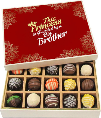 

Chocholik Rakshabandhan Gift Box - This Princess Is Guarded by a Big Brother - Dark, Milk, White Chocolate Truffles - 20pc Truffles(300 g)