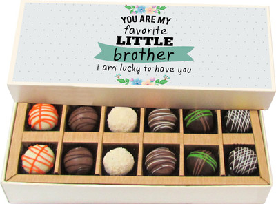 

Chocholik Rakhi Gift Box - You Are My Favorite Little Brother - Dark, Milk, White Chocolate Truffles - 12pc Truffles(180 g)