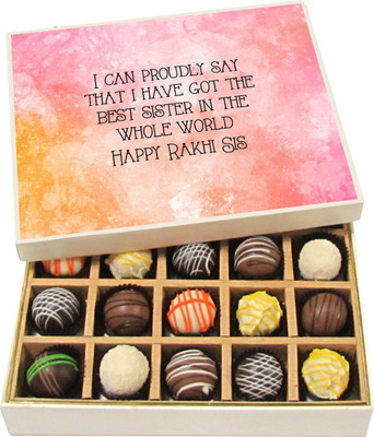 

Chocholik Rakshabandhan Gift Box - I Can Proudly Say That I Have Got the Best Sister - Dark, Milk, White Chocolate Truffles - 20pc Truffles(300 g)