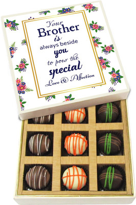 

Chocholik Rakhi Gift Box - Your Brother Is Always Beside You - Dark, Milk, White Chocolate Truffles - 9pc Truffles(135 g)