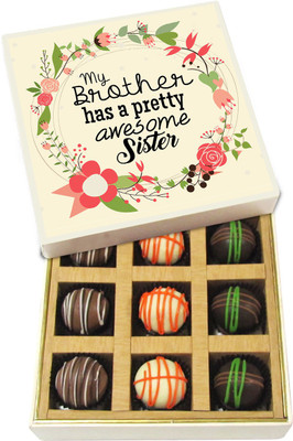 

Chocholik Rakhi Gift Box - My Brother Has a Awesome Sister - Dark, Milk, White Chocolate Truffles - 9pc Truffles(135 g)