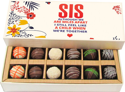 

Chocholik Rakshabandhan Gift Box - Sis With You I Feel Like a Child - Dark, Milk, White Chocolate Truffles - 12pc Truffles(180 g)