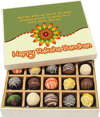 

Chocholik Rakshabandhan Gift Box - God Has Given Me the Most Precious Presents - Dark, Milk, White Chocolate Truffles - 20pc Truffles(300 g)