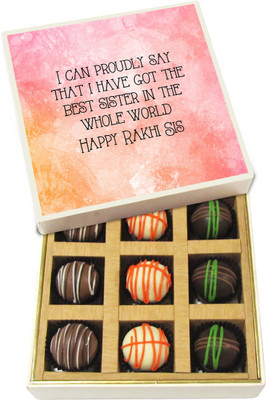 

Chocholik Rakshabandhan Gift Box - I Can Proudly Say That I Have Got the Best Sister - Dark, Milk, White Chocolate Truffles - 9pc Truffles(135 g)