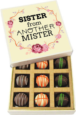 

Chocholik Rakhi Gift Box - Sister From Another Mister - Dark, Milk, White Chocolate Truffles - 9pc Truffles(135 g)