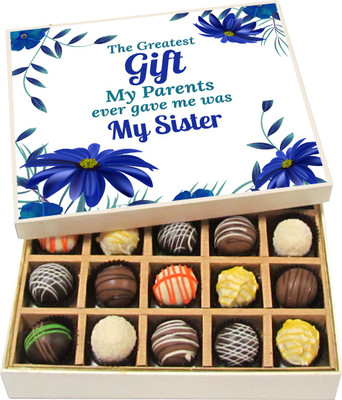 

Chocholik Rakshabandhan Gift Box - The Greatest Gift My Parents Ever Gave Me Was My Sister - Dark, Milk, White Chocolate Truffles - 20pc Truffles(300 g)