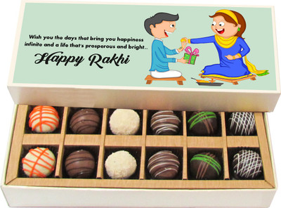 

Chocholik Rakshabandhan Gift Box - Wish You the Days That Bring You Happiness - Dark, Milk, White Chocolate Truffles - 12pc Truffles(180 g)