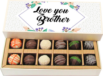 

Chocholik Rakhi Gift Box - Love You Brother - Dark, Milk, White Chocolate Truffles - 12pc Truffles(180 g)