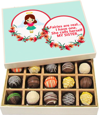 

Chocholik Rakshabandhan Gift Box - Fairies Are Real I Have One. She Calls Herself My Sister - Dark, Milk, White Chocolate Truffles - 20pc Truffles(300 g)