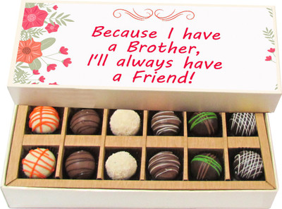 

Chocholik Rakshabandhan Gift Box - Brother, I'll Always Have a Friend Like You - Dark, Milk, White Chocolate Truffles - 12pc Truffles(180 g)