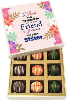

Chocholik Rakhi Gift Box - I Loved You Too Much to Just Be Your Friend - Dark, Milk, White Chocolate Truffles - 9pc Truffles(135 g)