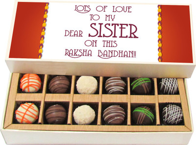 

Chocholik Rakshabandhan Gift Box - Lots of Love to My Dear Sister - Dark, Milk, White Chocolate Truffles - 12pc Truffles(180 g)