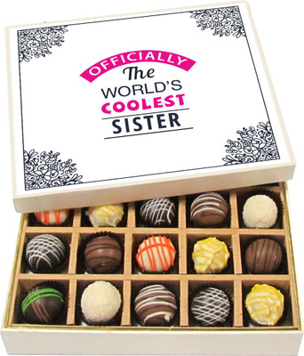 

Chocholik Rakshabandhan Gift Box - Offically the World's Coolest Sister - Dark, Milk, White Chocolate Truffles - 20pc Truffles(300 g)