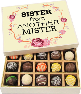 

Chocholik Rakhi Gift Box - Sister From Another Mister - Dark, Milk, White Chocolate Truffles - 20pc Truffles(300 g)