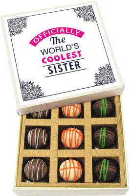 

Chocholik Rakshabandhan Gift Box - Offically the World's Coolest Sister - Dark, Milk, White Chocolate Truffles - 9pc Truffles(135 g)