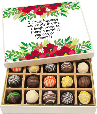 

Chocholik Rakshabandhan Gift Box - I Smile Because You're My Brother I Laugh Because - Dark, Milk, White Chocolate Truffles - 20pc Truffles(300 g)