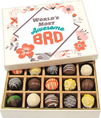 

Chocholik Rakshabandhan Gift Box - Worls's Most Awesome Bro - Dark, Milk, White Chocolate Truffles - 20pc Truffles(300 g)