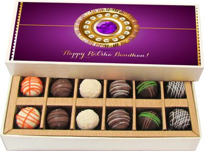 

Chocholik Rakhi Gift Box - Happy Raksha Bandhan - Dark, Milk, White Chocolate Truffles - 12pc Truffles(180 g)