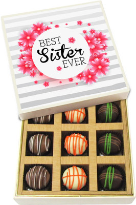 

Chocholik Rakhi Gift Box - Best Sis Ever - Dark, Milk, White Chocolate Truffles - 9pc Truffles(135 g)