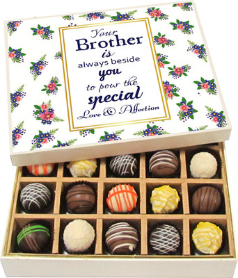 

Chocholik Rakshabandhan Gift Box - Your Brother Is Always Beside You - Dark, Milk, White Chocolate Truffles - 20pc Truffles(300 g)