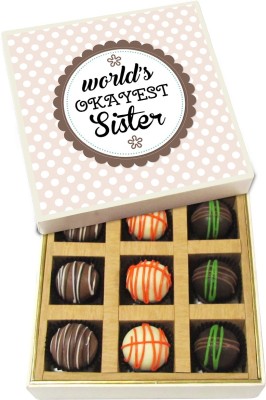 

Chocholik Rakshabandhan Gift Box - Worlds Okayest Sister - Dark, Milk, White Chocolate Truffles - 9pc Truffles(135 g)