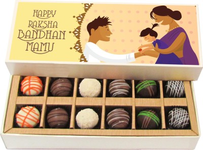 

Chocholik Rakhi Gift Box - Happy Raksha Bandhan Mamu - Dark, Milk, White Chocolate Truffles - 12pc Truffles(180 g)