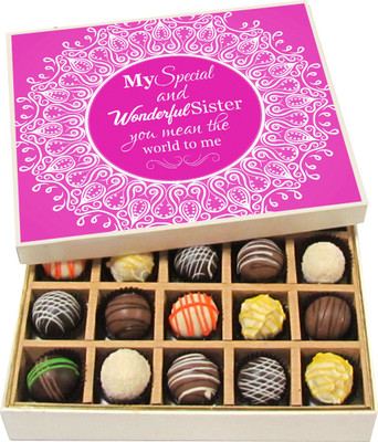 Chocholik Rakshabandhan Gift Box - My Special and Wonderful Sister - Dark, Milk, White Chocolate Truffles - 20pc Truffles(300 g)