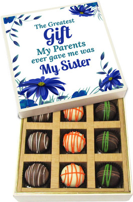 

Chocholik Rakhi Gift Box - The Greatest Gift My Parents Ever Gave Me Was My Sister - Dark, Milk, White Chocolate Truffles - 9pc Truffles(135 g)