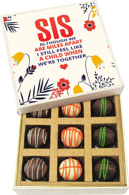 

Chocholik Rakshabandhan Gift Box - Sis With You I Feel Like a Child - Dark, Milk, White Chocolate Truffles - 9pc Truffles(135 g)