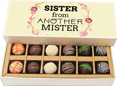 

Chocholik Rakhi Gift Box - Sister From Another Mister - Dark, Milk, White Chocolate Truffles - 12pc Truffles(180 g)