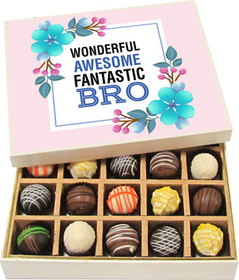 

Chocholik Rakhi Gift Box - Wonderful Bro - Dark, Milk, White Chocolate Truffles - 20pc Truffles(300 g)