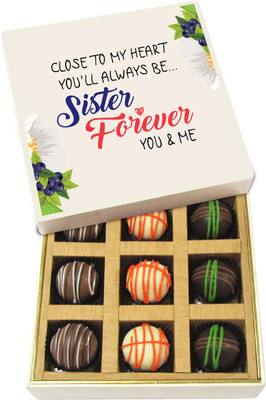 

Chocholik Rakhi Gift Box - Always Close to My Heart Sister Forever - Dark, Milk, White Chocolate Truffles - 9pc Truffles(135 g)