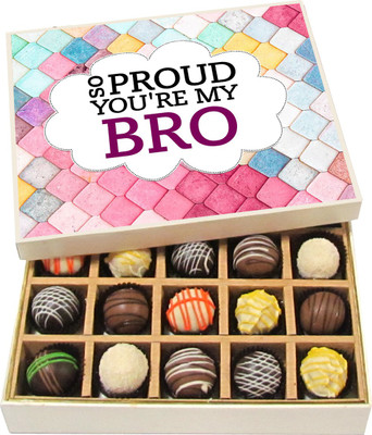 

Chocholik Rakshabandhan Gift Box - So Proud You Are My Bro - Dark, Milk, White Chocolate Truffles - 20pc Truffles(300 g)