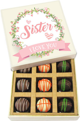 

Chocholik Rakhi Gift Box - Sister I Love You - Dark, Milk, White Chocolate Truffles - 9pc Truffles(135 g)