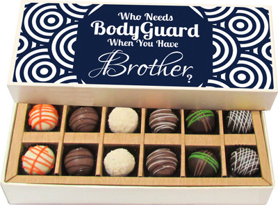 

Chocholik Rakshabandhan Gift Box - Who Needs Bodyguard When You Have Brother - Dark, Milk, White Chocolate Truffles - 12pc Truffles(180 g)