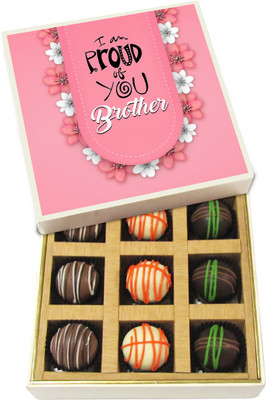 

Chocholik Rakhi Gift Box - I Am Proud of You Brother - Dark, Milk, White Chocolate Truffles - 9pc Truffles(135 g)