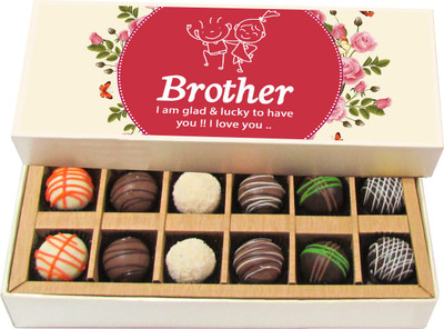 

Chocholik Rakshabandhan Gift Box - I Love You Brother - Dark, Milk, White Chocolate Truffles - 12pc Truffles(180 g)