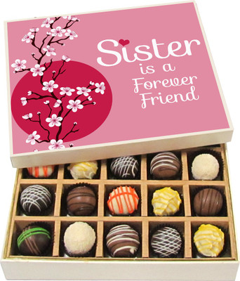 

Chocholik Rakhi Gift Box - Sister Is a Forever Friend - Dark, Milk, White Chocolate Truffles - 20pc Truffles(300 g)