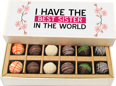 

Chocholik Rakhi Gift Box - I Have the Best Sister - Dark, Milk, White Chocolate Truffles - 12pc Truffles(180 g)