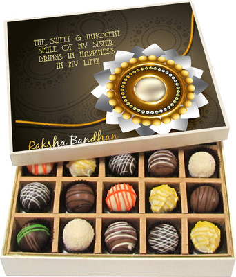 

Chocholik Rakshabandhan Gift Box - The Sweet & Innocent Smile of My Sister - Dark, Milk, White Chocolate Truffles - 20pc Truffles(300 g)