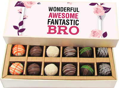 

Chocholik Rakshabandhan Gift Box - Wonderful Awesome Fantastic Bro - Dark, Milk, White Chocolate Truffles - 12pc Truffles(180 g)