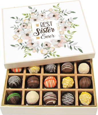 

Chocholik Rakshabandhan Gift Box - Best Sister Ever - Dark, Milk, White Chocolate Truffles - 20pc Truffles(300 g)