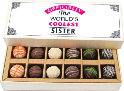 

Chocholik Rakshabandhan Gift Box - Offically the World's Coolest Sister - Dark, Milk, White Chocolate Truffles - 12pc Truffles(180 g)